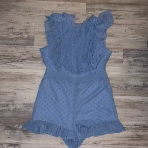 SUGARLIPS
Women's Blue Kismet Lace Chiffon Dot Ruffle Romper